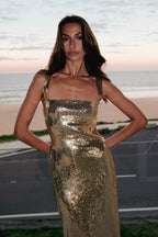 Sequin Cut Out Maxi Dress - Gold