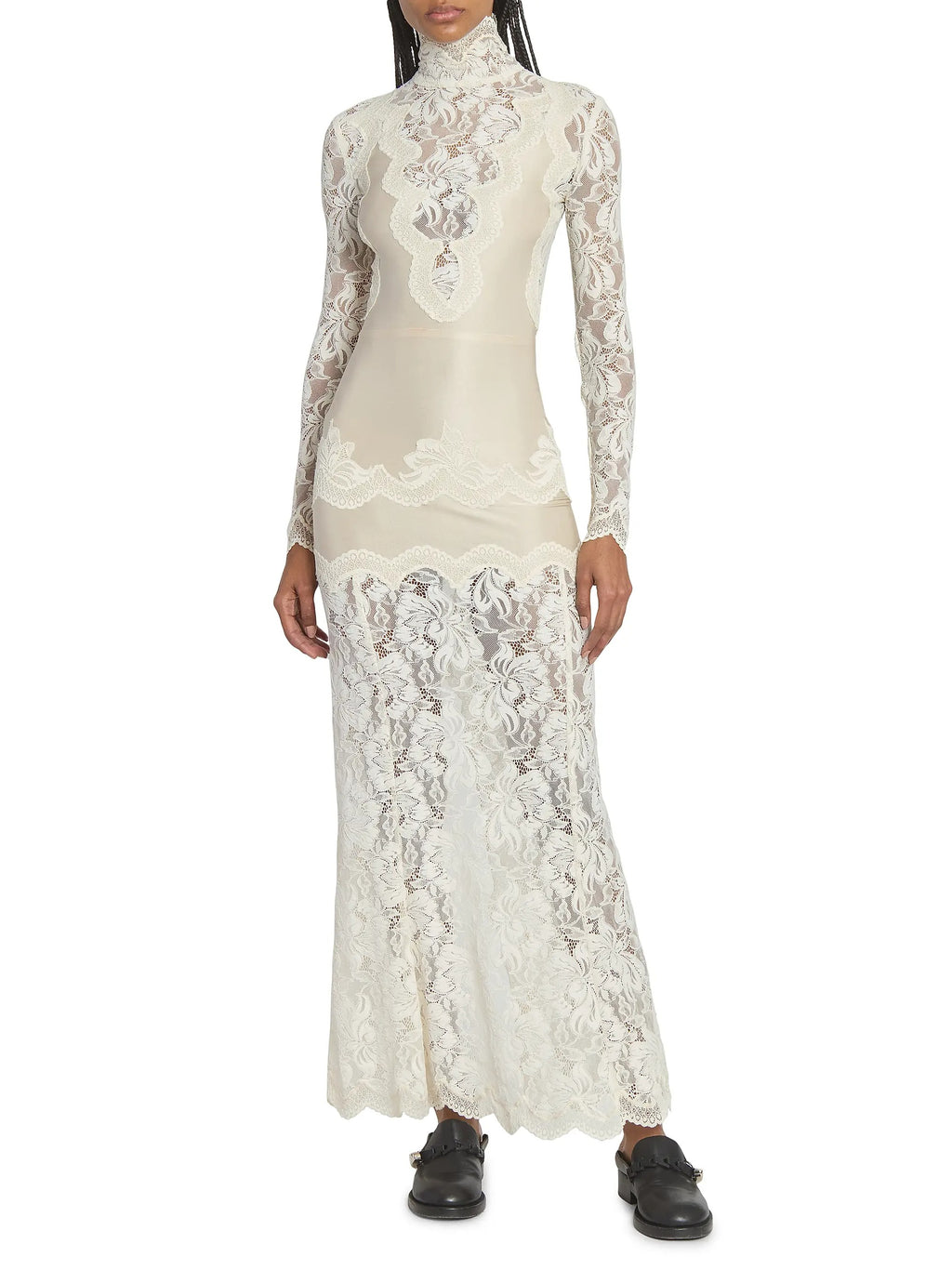 Ivory Long Dress in Lace and Jersey
