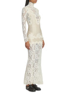 Ivory Long Dress in Lace and Jersey