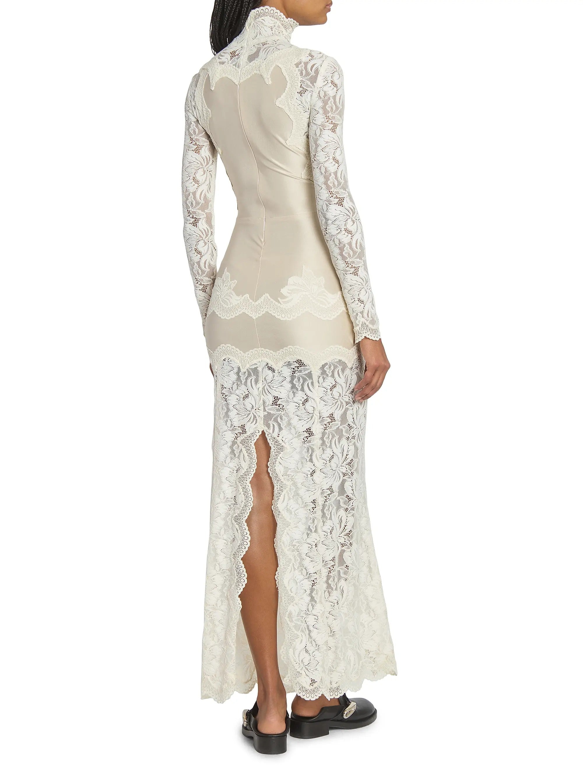 Ivory Long Dress in Lace and Jersey