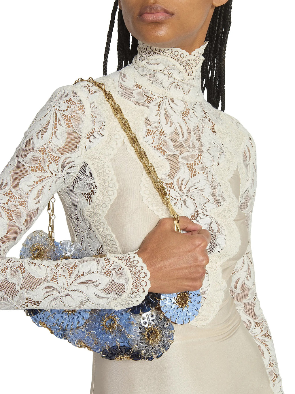 Ivory Long Dress in Lace and Jersey