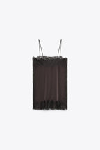 Satin Effect Lace Top - Dark Brown