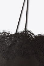 Satin Effect Lace Top - Dark Brown