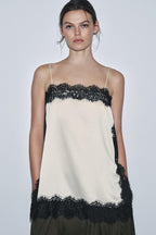 Satin Effect Lace Top - Black / White