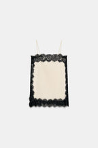 Satin Effect Lace Top - Black / White