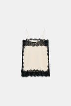 Satin Effect Lace Top - Black / White