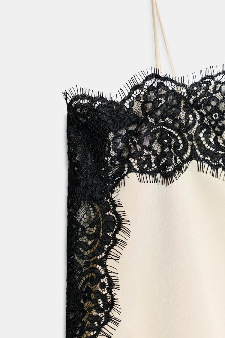 Satin Effect Lace Top - Black / White