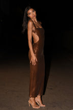 Sequin Cut Out Maxi Dress - Chocolate