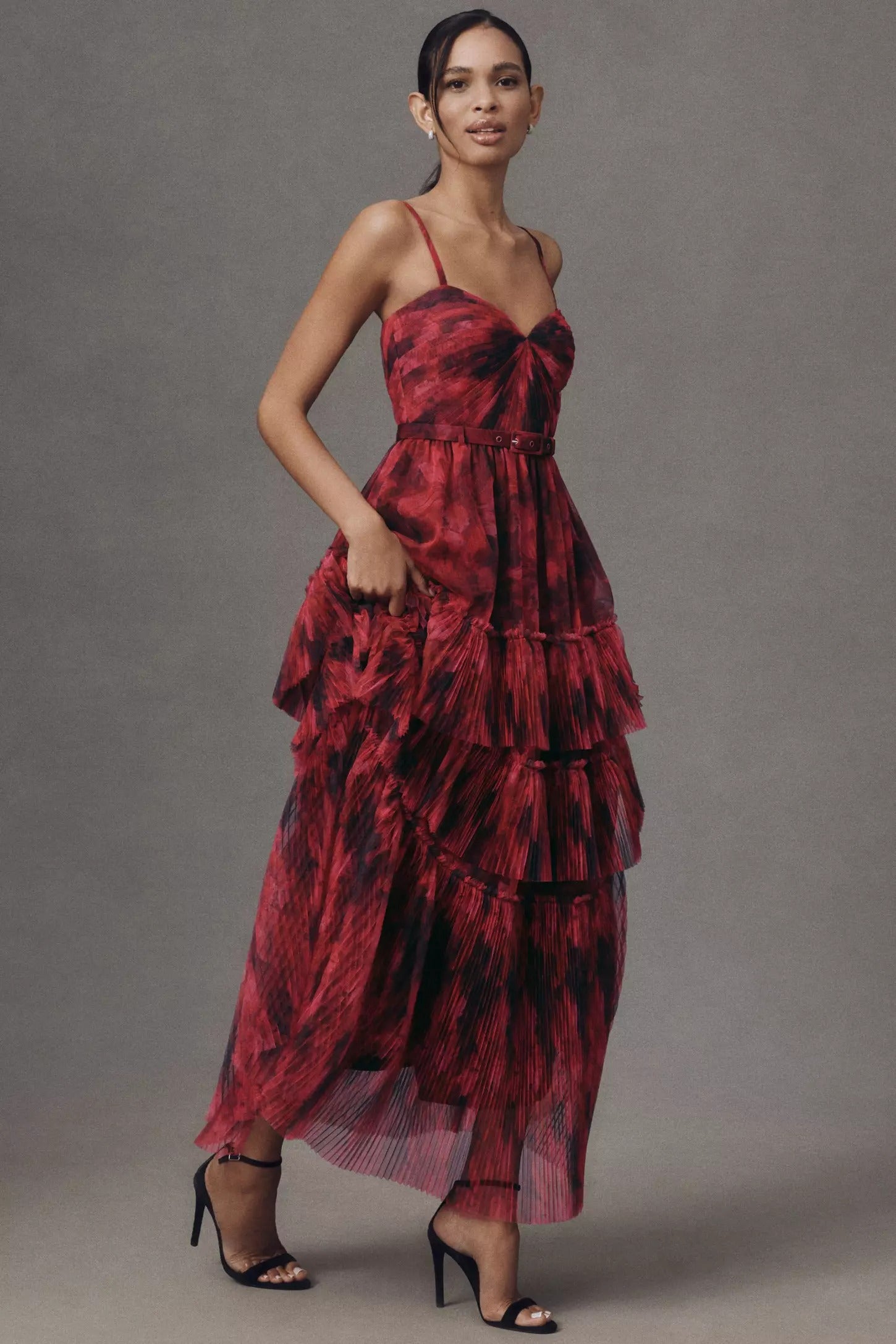 Pleated Tulle Tiered Maxi Dress