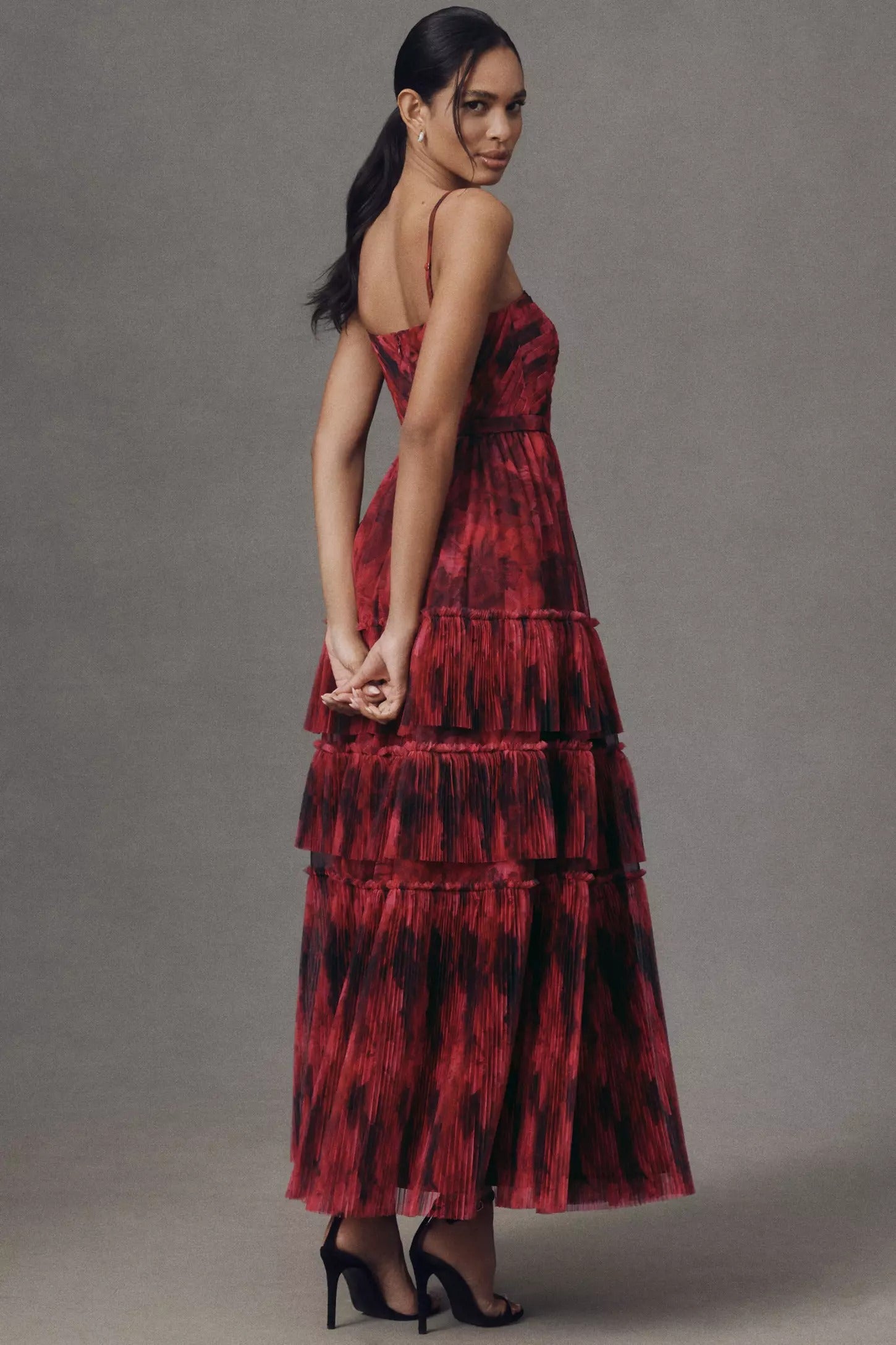 Pleated Tulle Tiered Maxi Dress