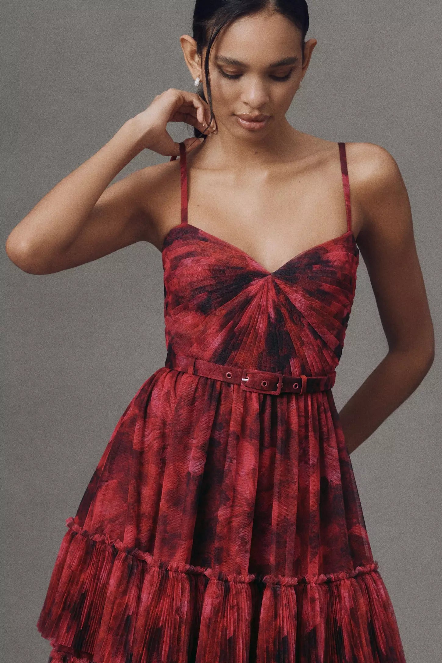 Pleated Tulle Tiered Maxi Dress