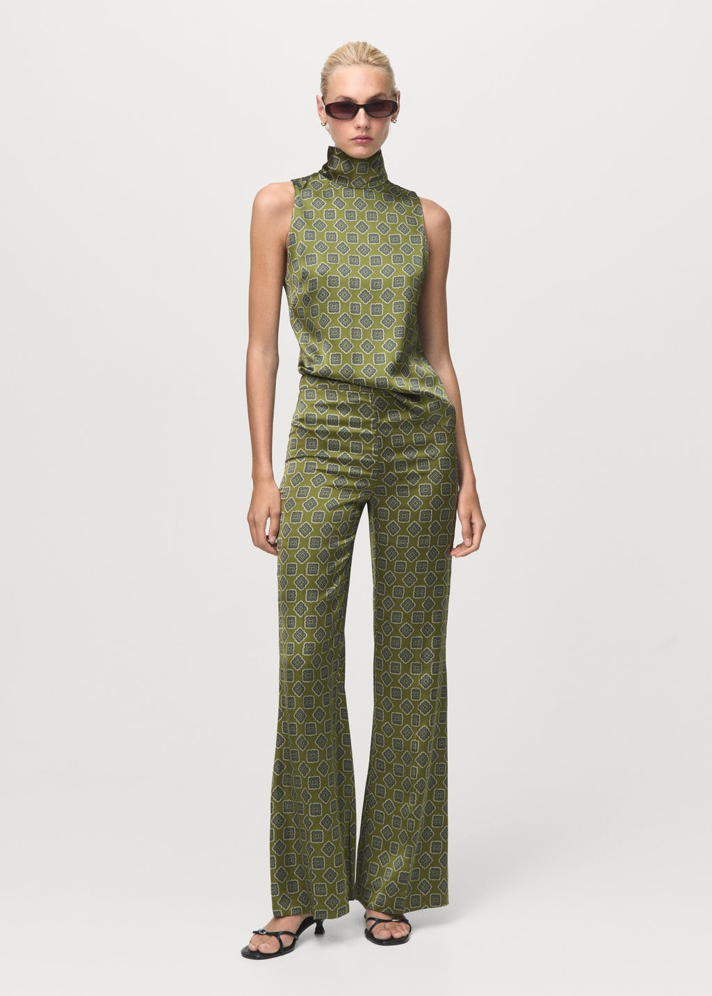 Geometric-Print Satin Trousers