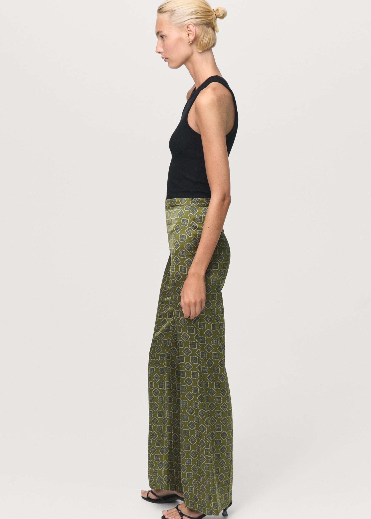 Geometric-Print Satin Trousers