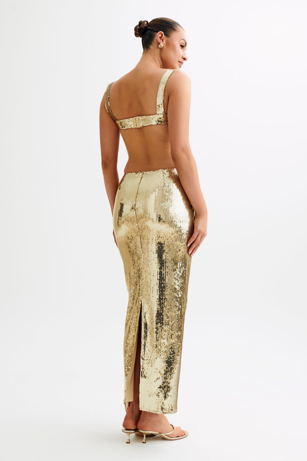Sequin Cut Out Maxi Dress - Gold