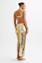 Sequin Cut Out Maxi Dress - Gold