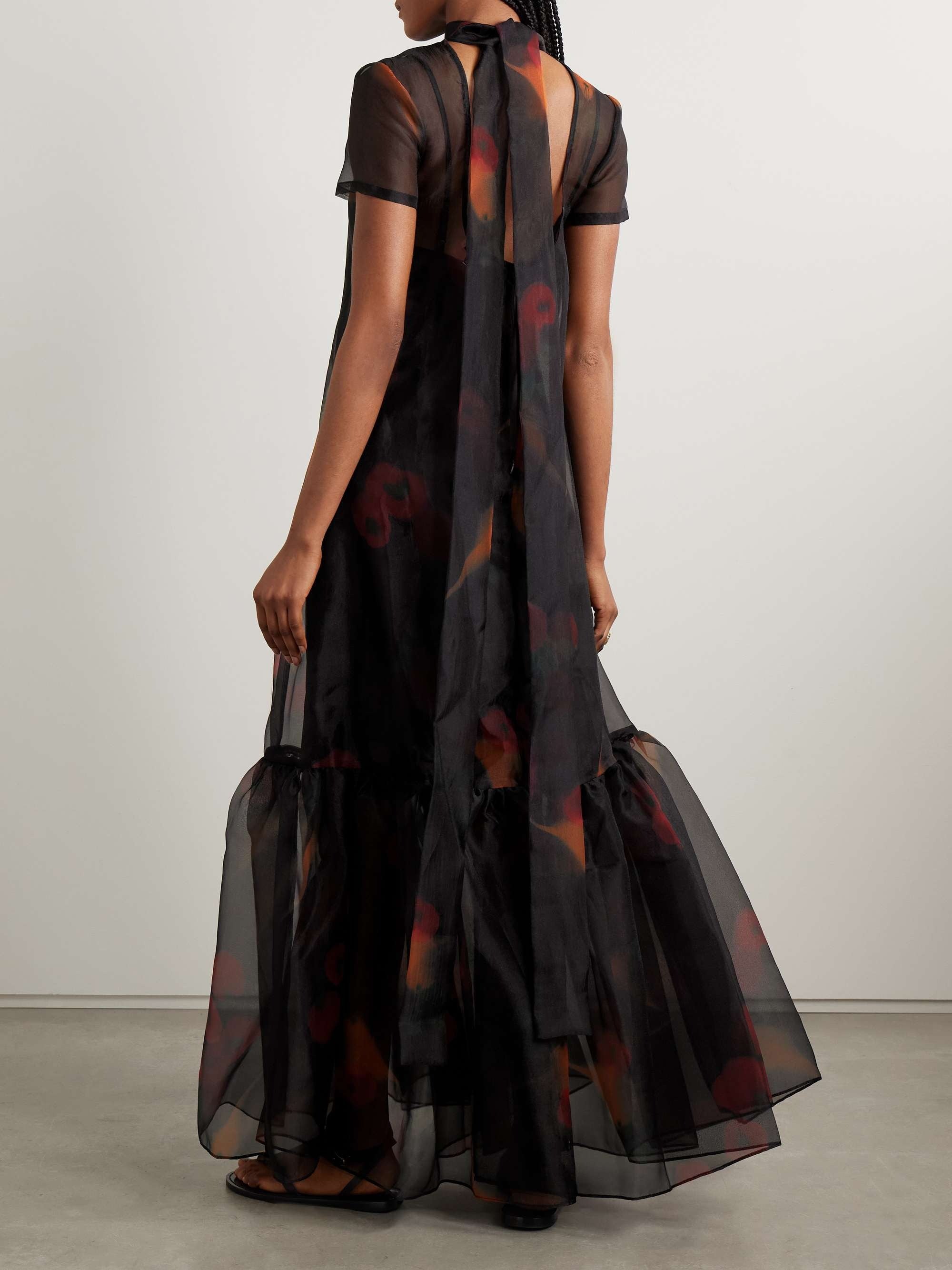 Calluna Tie Neck Tiered Printed Organza Maxi Dress