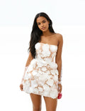 Embroidery Off Shoulder Sleeveless Gauze Floral Mini Dress