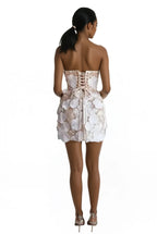 Embroidery Off Shoulder Sleeveless Gauze Floral Mini Dress