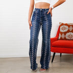 Rhinestone Straight-Leg Jeans – Sparkly High Waisted Denim