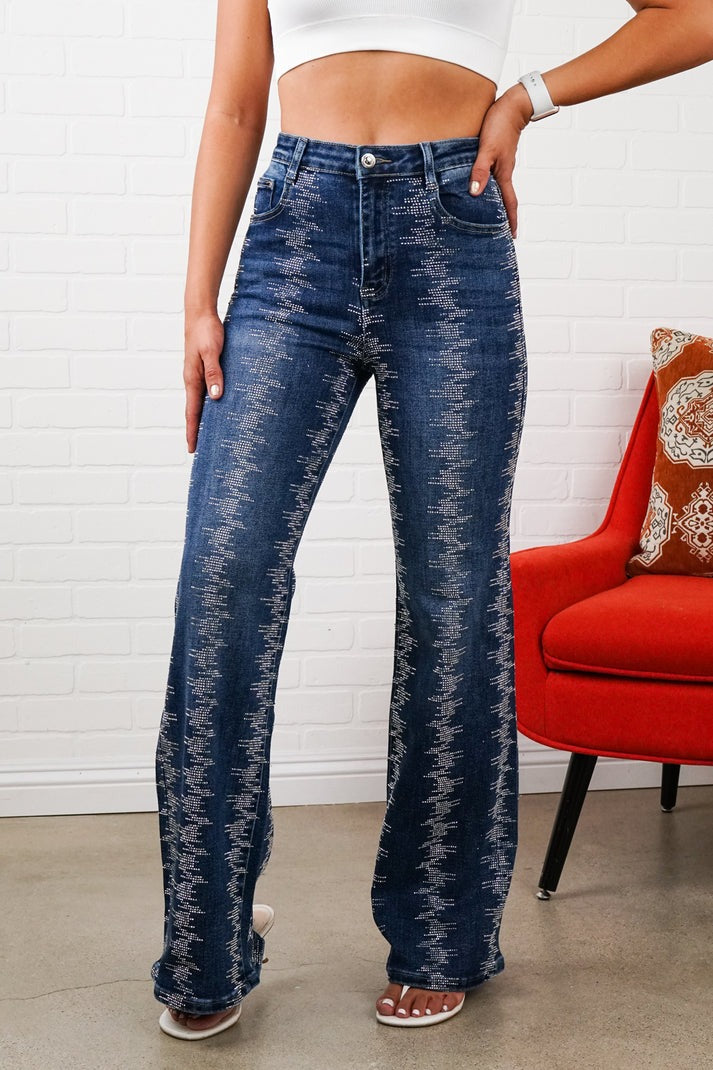 Rhinestone Straight-Leg Jeans – Sparkly High Waisted Denim