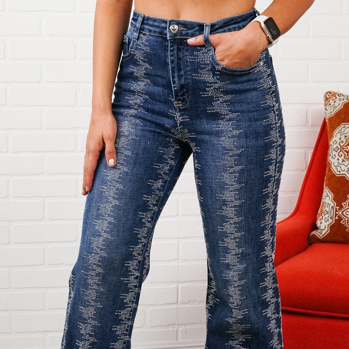 Rhinestone Straight-Leg Jeans – Sparkly High Waisted Denim