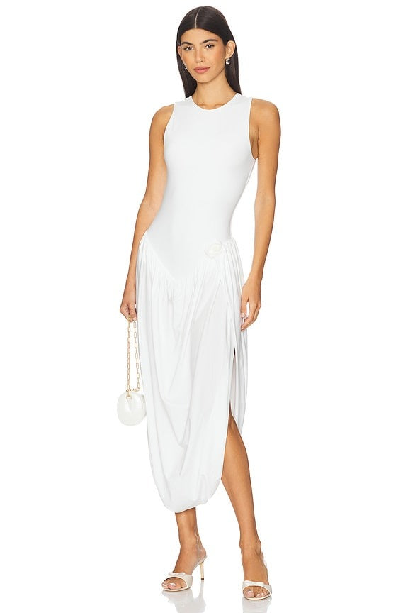 Side Slit Draped Midi Dress