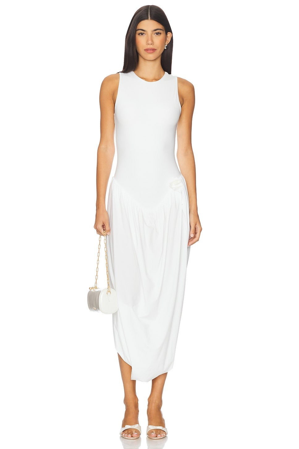 Side Slit Draped Midi Dress