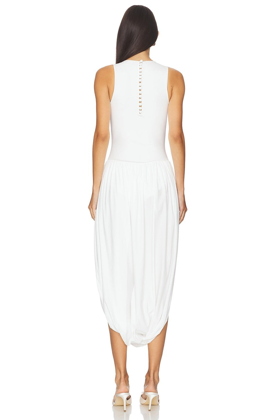 Side Slit Draped Midi Dress