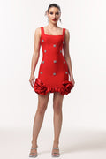 Sleeveless Diamond Flowers Red Mini Dress