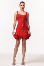 Sleeveless Diamond Flowers Red Mini Dress