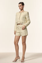 Round Neck Long Sleeves Pearl Top And Shorts Two-Piece Set