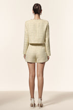 Round Neck Long Sleeves Pearl Top And Shorts Two-Piece Set