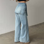 Side Zipper Two-Tone Vintage Washed High-Waist Jeans