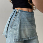 Side Zipper Two-Tone Vintage Washed High-Waist Jeans