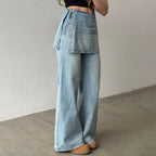 Side Zipper Two-Tone Vintage Washed High-Waist Jeans