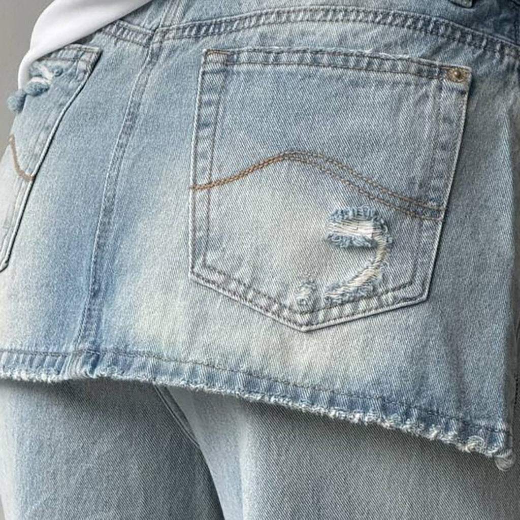 Side Zipper Two-Tone Vintage Washed High-Waist Jeans