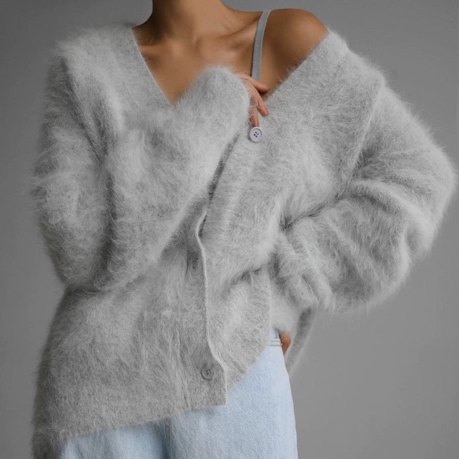 Faux Mink Knit Cardigan Sweater