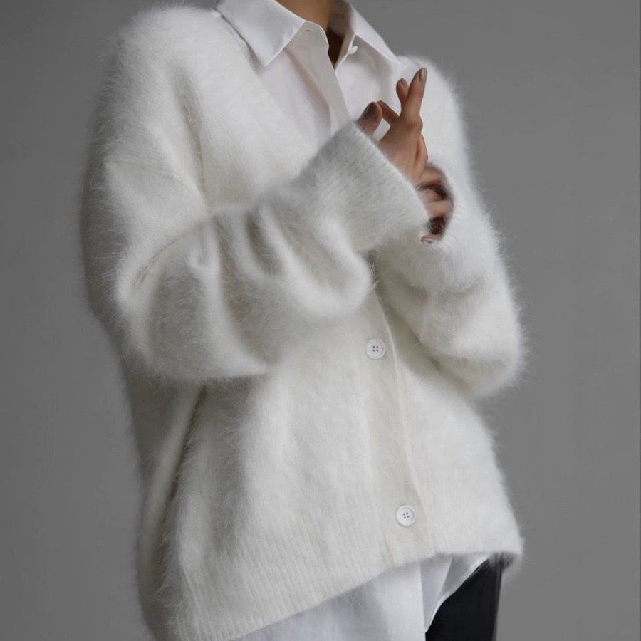 Faux Mink Knit Cardigan Sweater