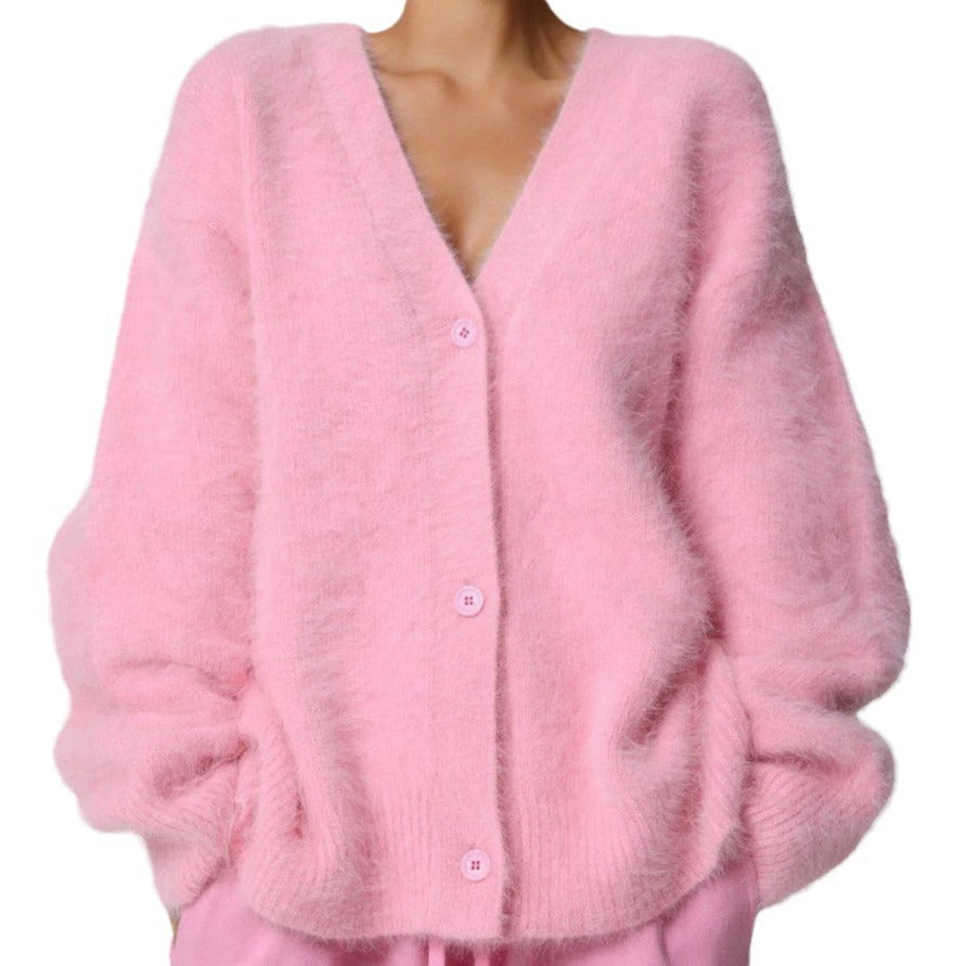 Faux Mink Knit Cardigan Sweater