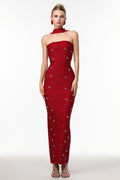 Sleeveless Pearl Wine Bandage Maxi Dress
