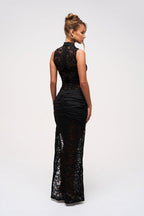 Lace Keyhole Maxi Dress in Black