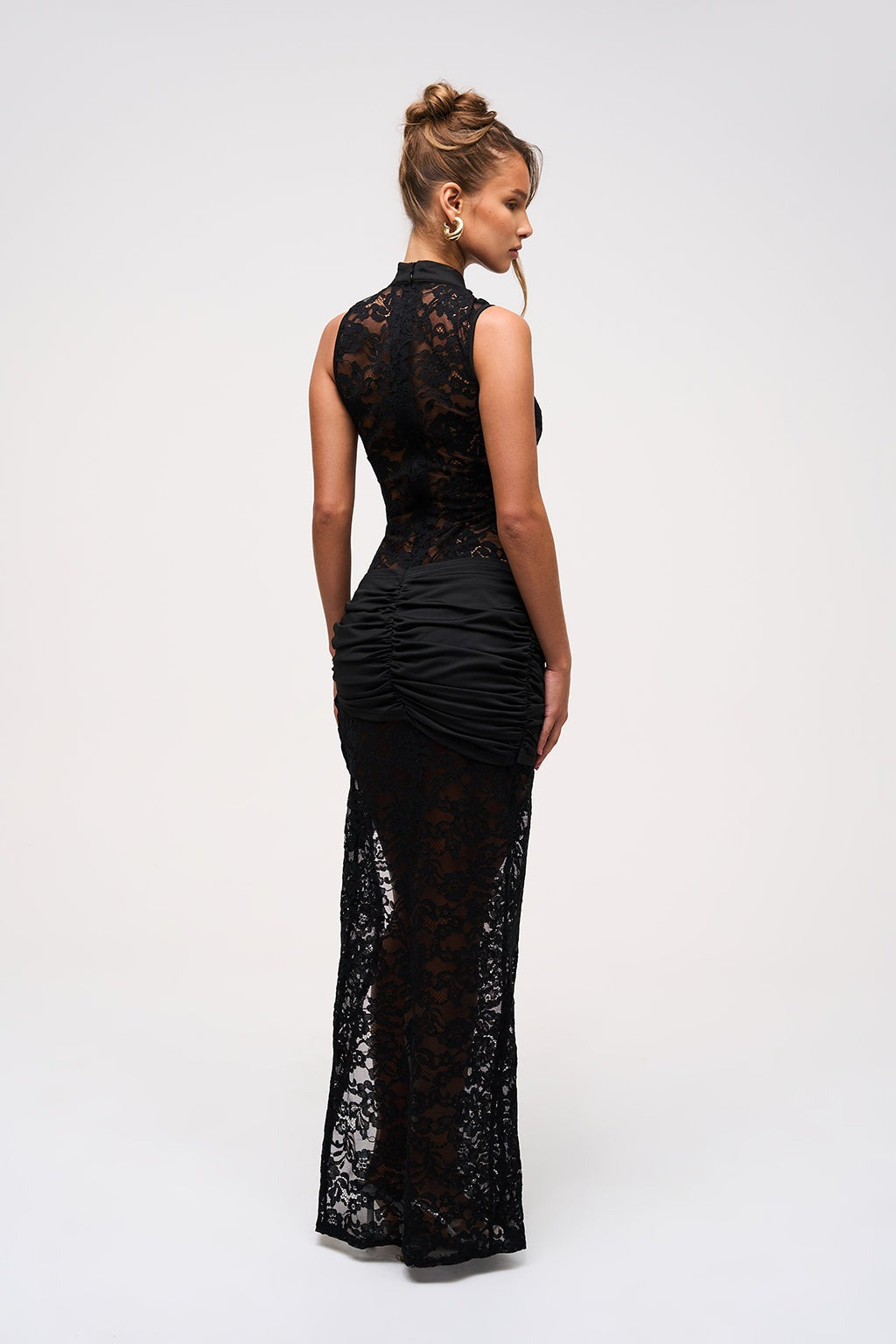 Lace Keyhole Maxi Dress in Black