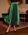 Home To You Pleated Satin Midi Skirt - Green
