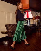 Home To You Pleated Satin Midi Skirt - Green