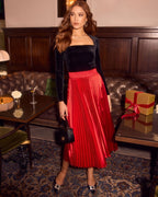 Home To You Pleated Satin Midi Skirt - Red
