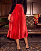 Home To You Pleated Satin Midi Skirt - Red