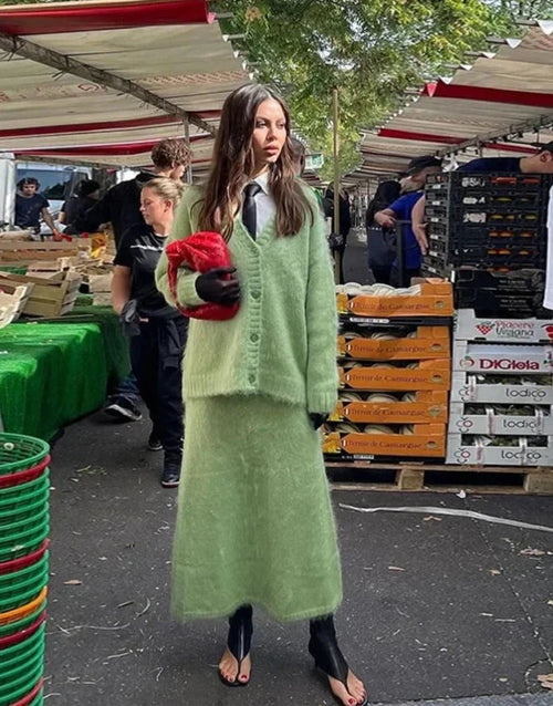 Cardigan Skirt Set - Apple Green
