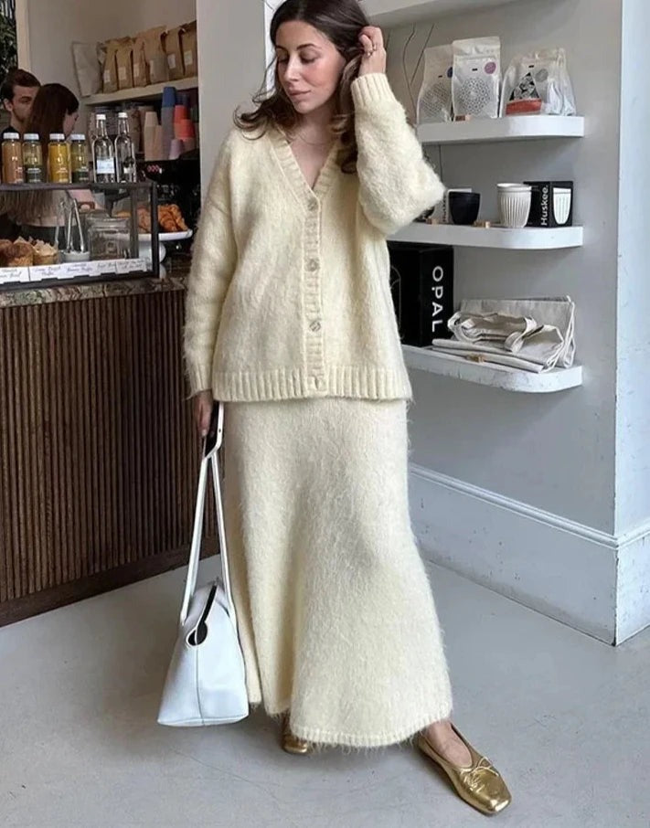 Cardigan Skirt Set - Apricot