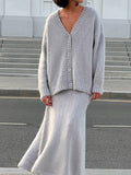 Cardigan Skirt Set - Gray