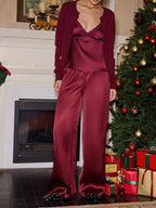 Mid-Waist Satin Wide-Leg Pants
